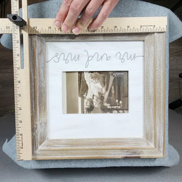 Mud Pie Wood Picture Frame Mr & Mrs Wedding Rustic Distressed Farmhouse Decor - Picture 7 of 8